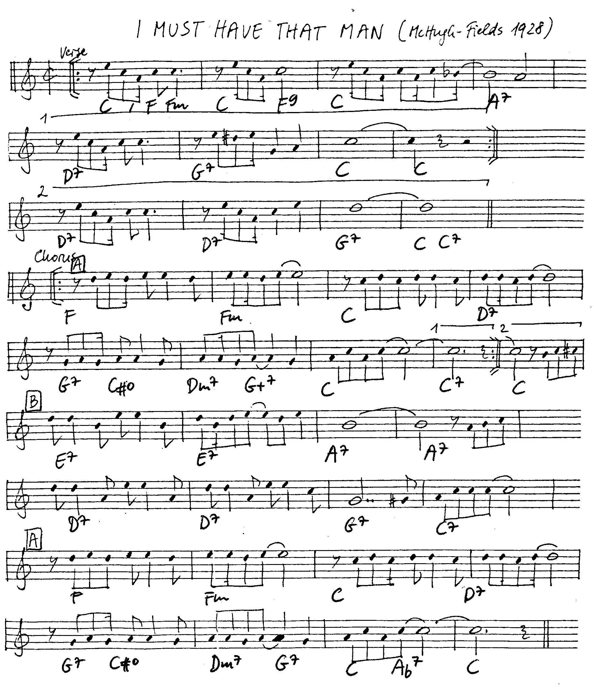 i must have that man free jazz leadsheet - Courtesy of the Jungle Jazz Band